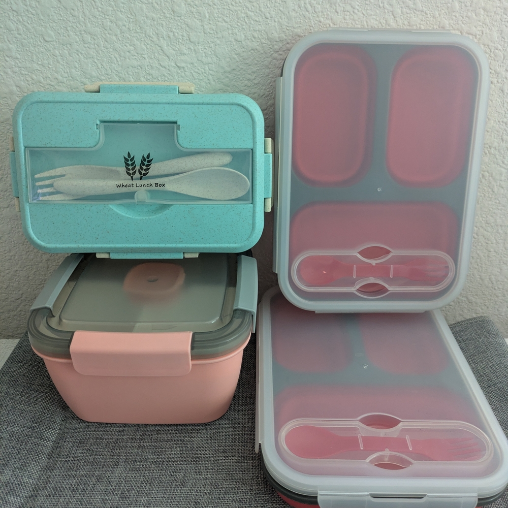 Bundle! Teal Wheat Lunch Box & Pink Bento Box & Red Bento Box Set